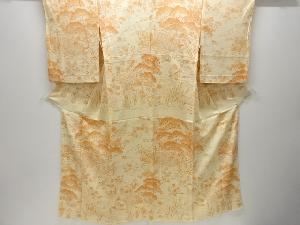 柴垣に松・草花模様単衣付け下げ小紋着物